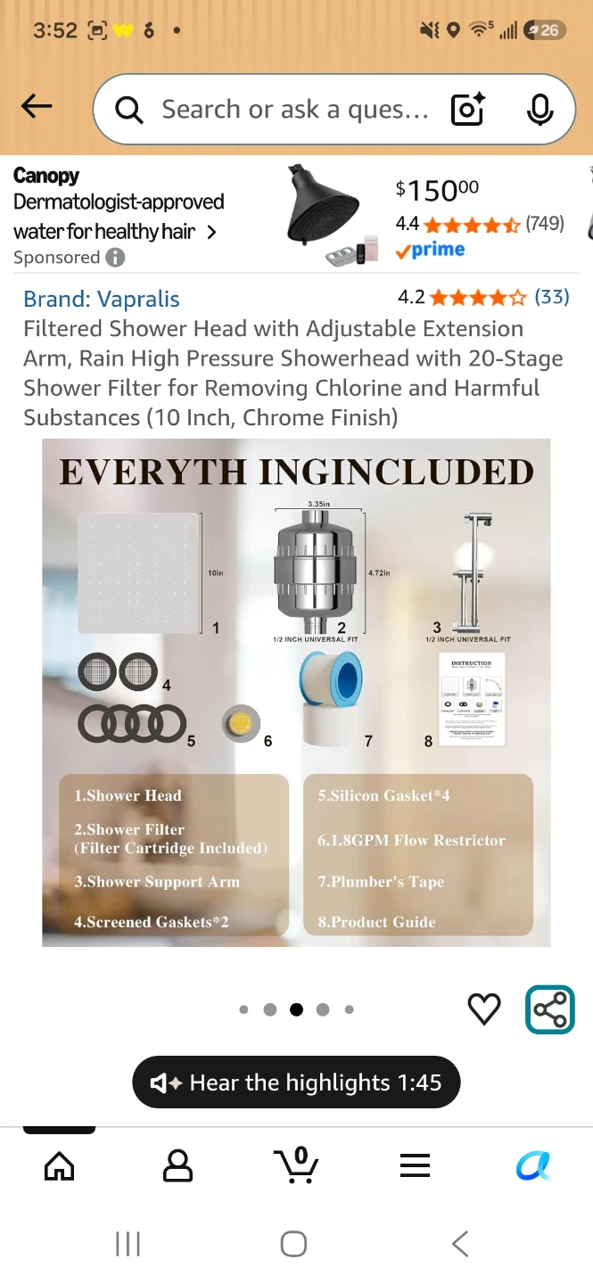 Vapralis Filtered Shower Head with Adjustable Arm - photo 2