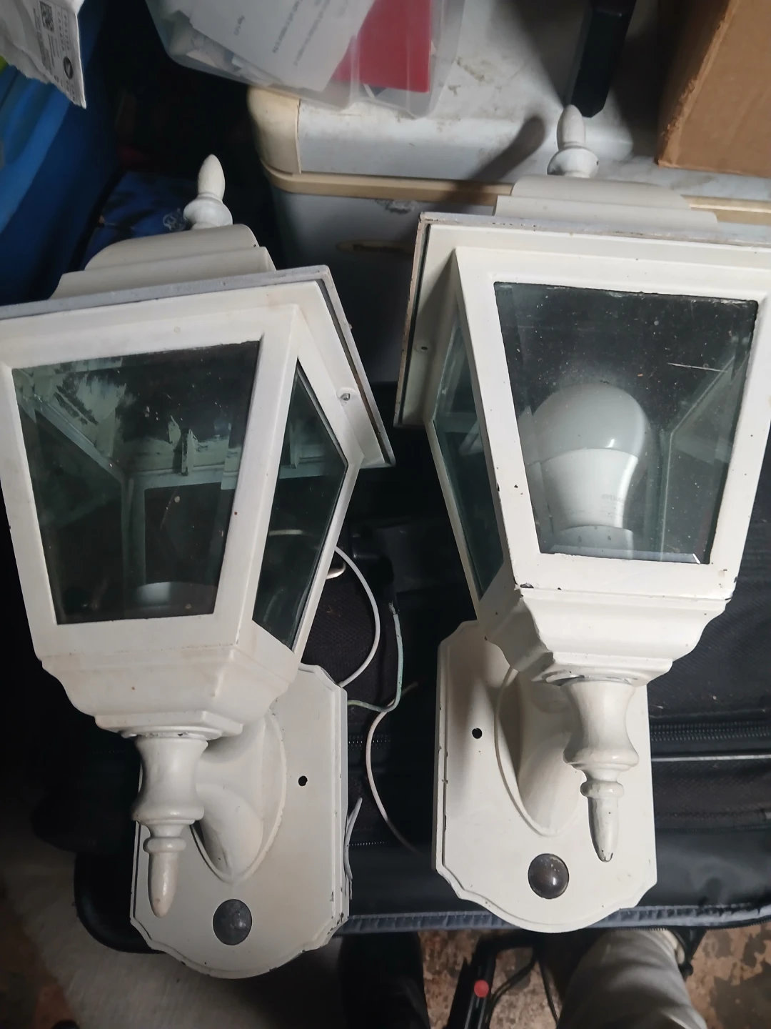 Pair of White Outdoor Wall Lanterns