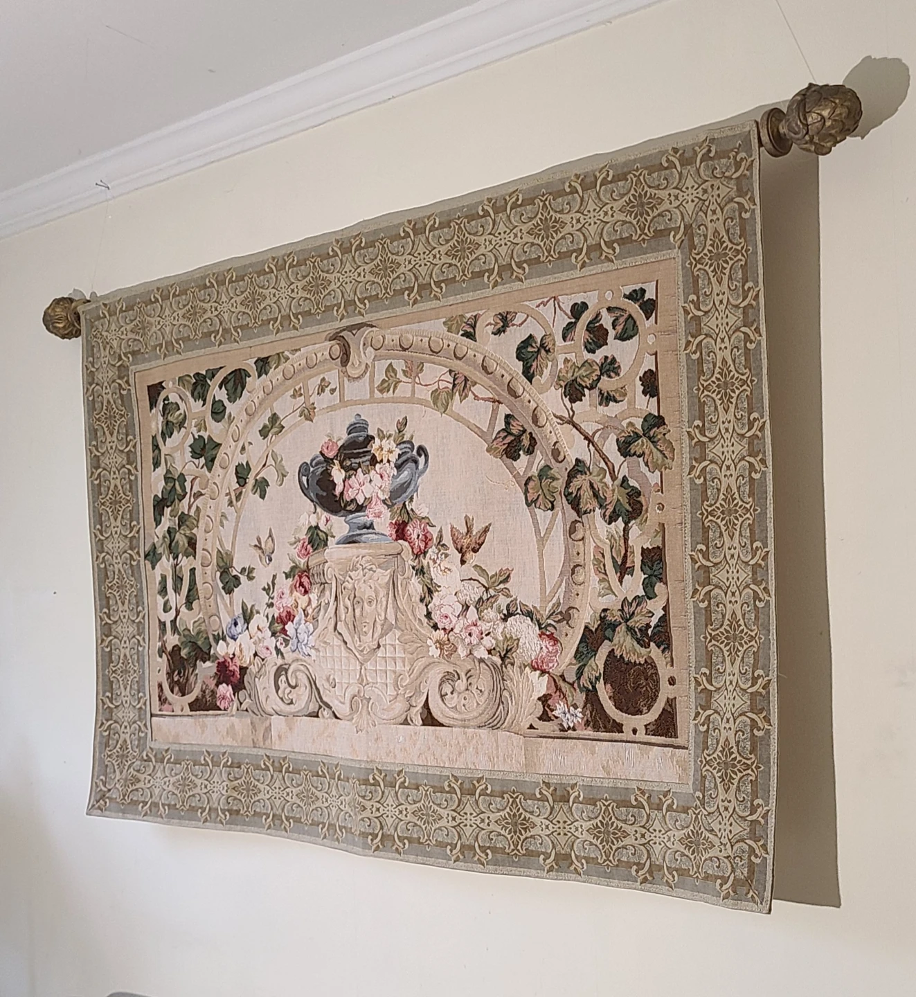 Large Wall Tapestry Spring Arch French Garden Vase 61"x39" - photo 2