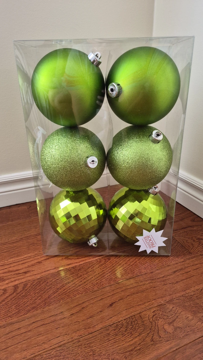 New giant shatter proof holiday ornaments, 6 inches each!