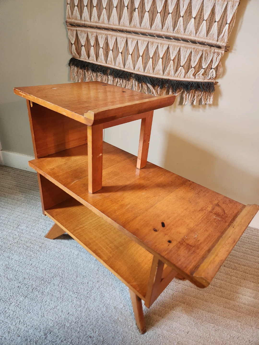 SOLID WOOD 1940s 3 Tiered Side Table - photo 2