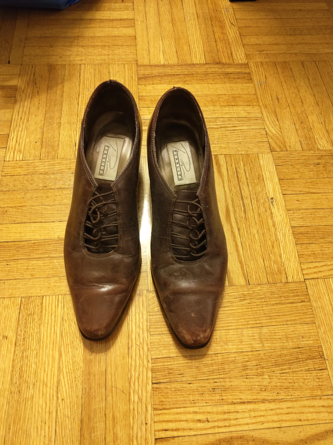 Brown Leather Lace-Up Heels