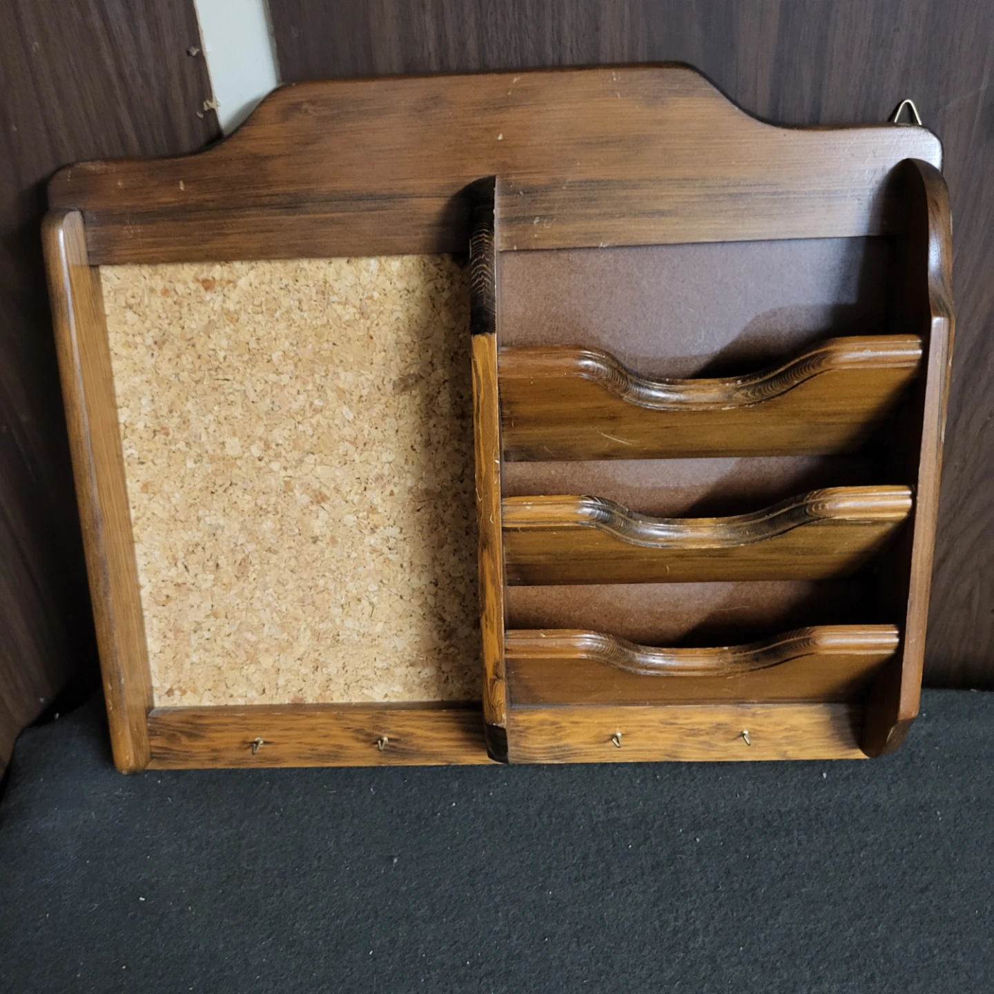 Wooden Cork Board and Mail Sorter