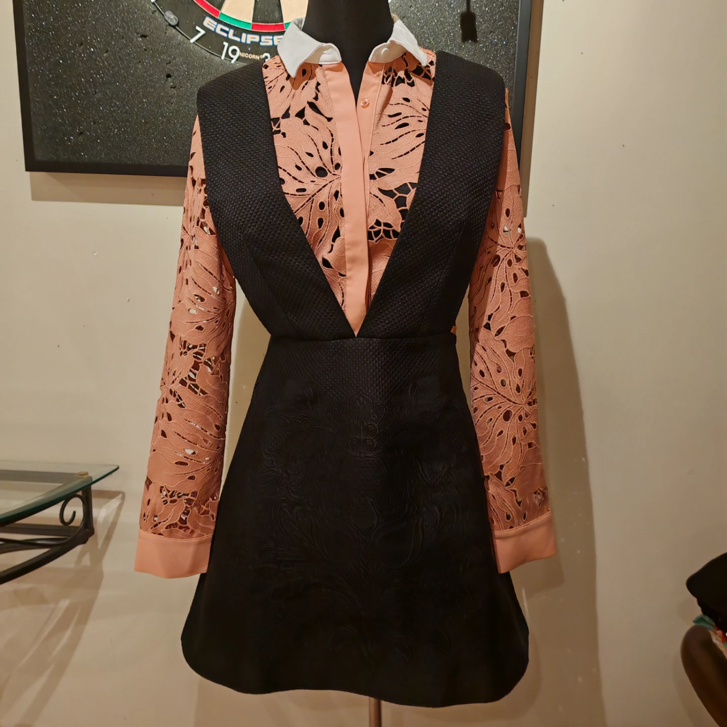 Self-Portrait Black Botanical Crest Jacquard Mini Dress - photo 4