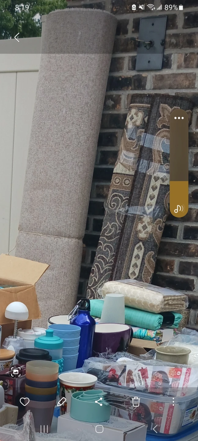 Rolled Carpet and Assorted Household Items