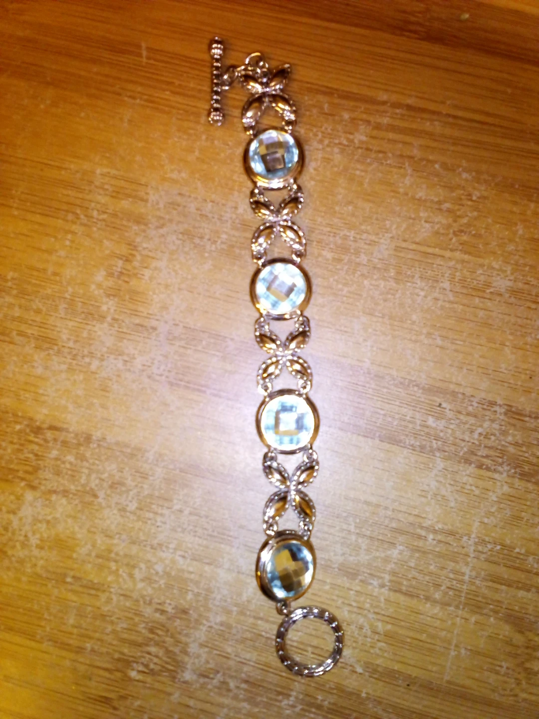 Silver Tone Bracelet with Blue Gems