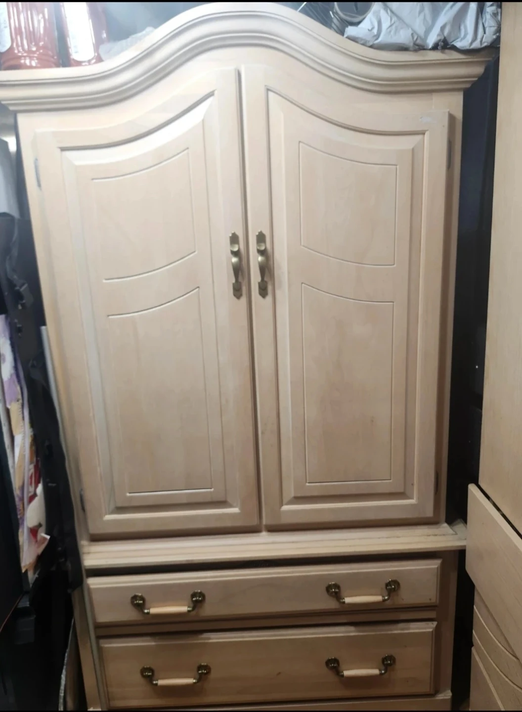 Light Wood Cabinet with Doors and Drawers
