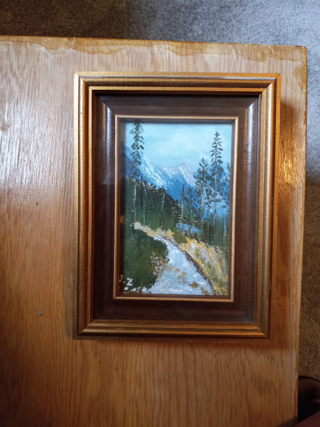 Hand painted framed picture of mountains