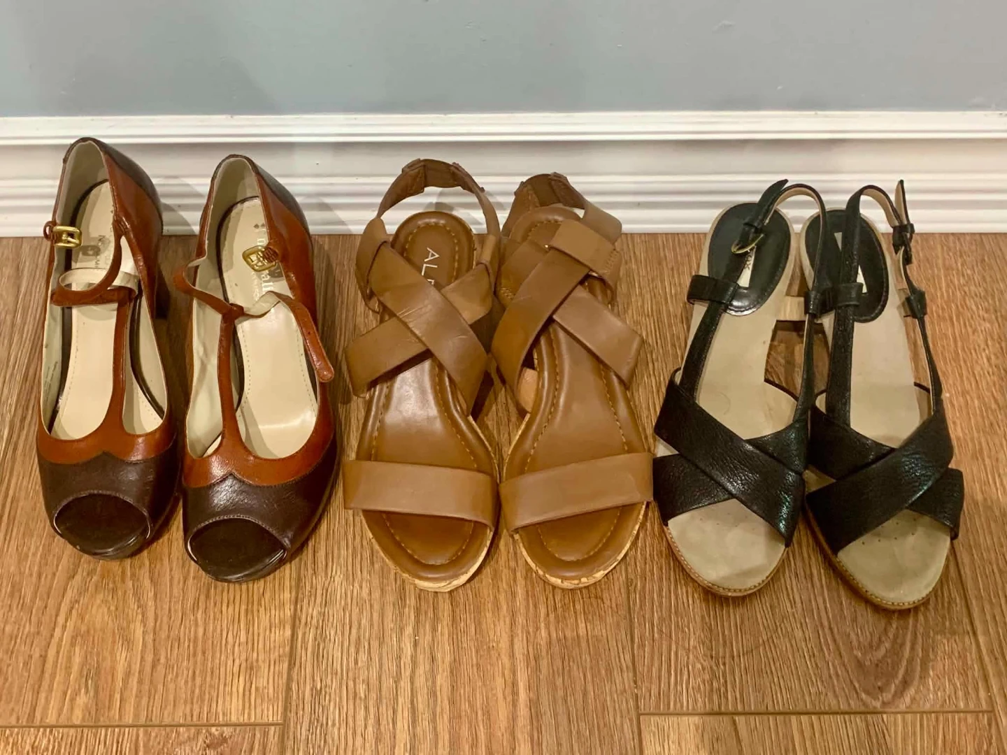 Women's Shoes Bundle - Brown Peep-Toe Heels & Tan Sandals