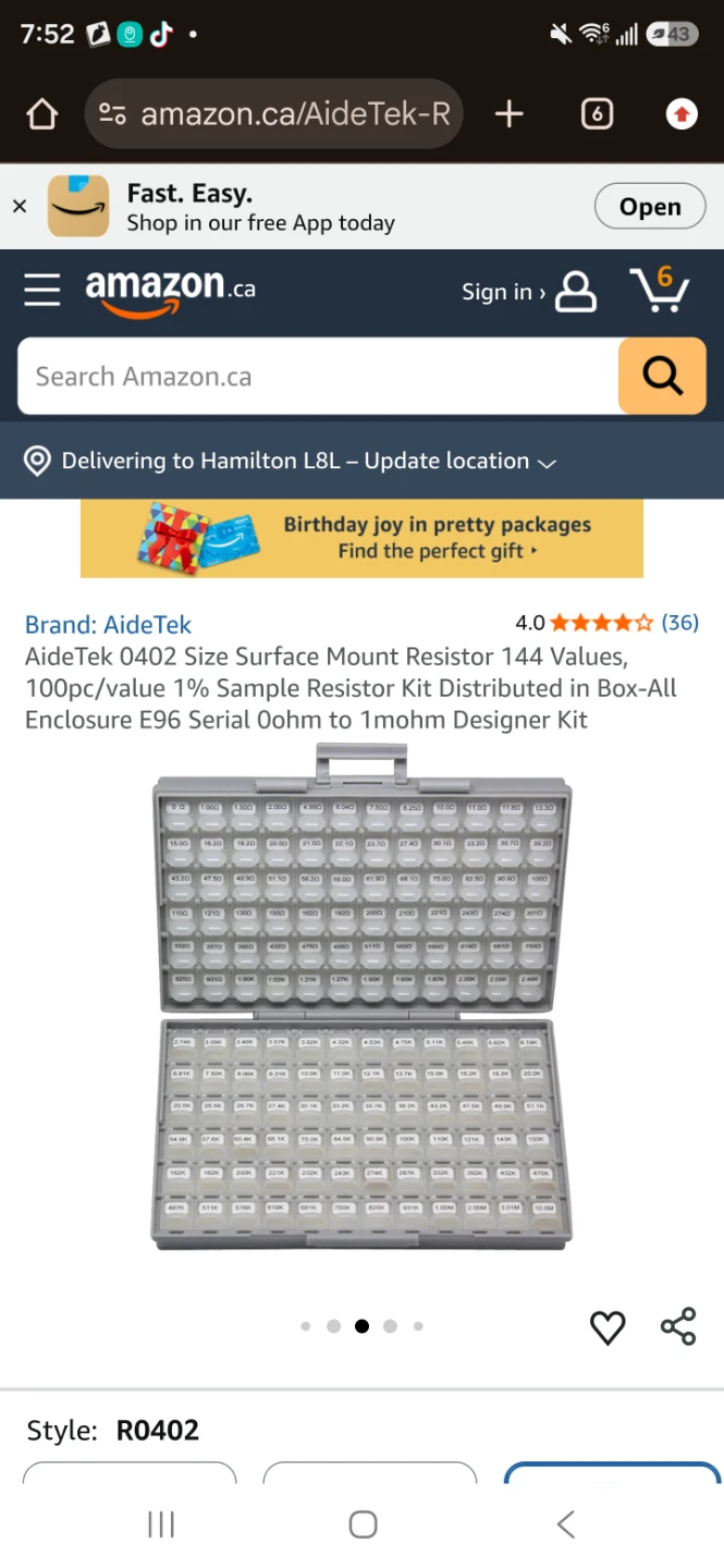 AideTek 0402 Size Surface Mount Resistor 144 Values Kit