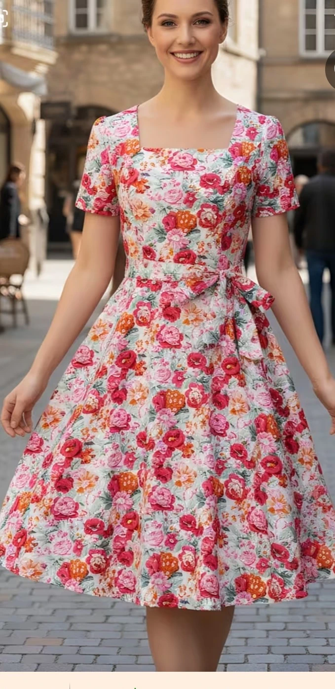 Floral Print Square Neck Midi Dress