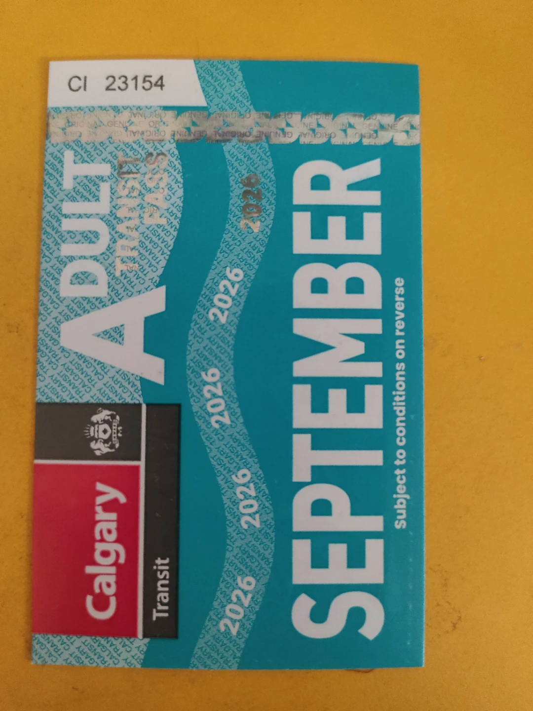 Calgary Transit Pass - September 2026
