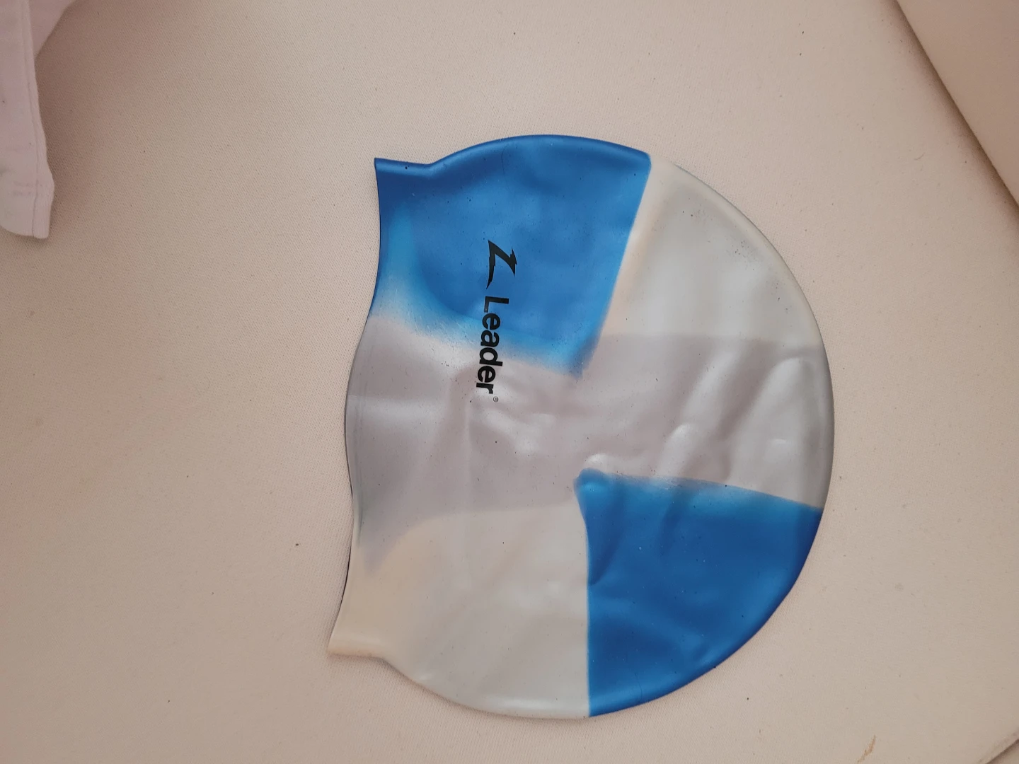 Leader Blue and White Swim Cap