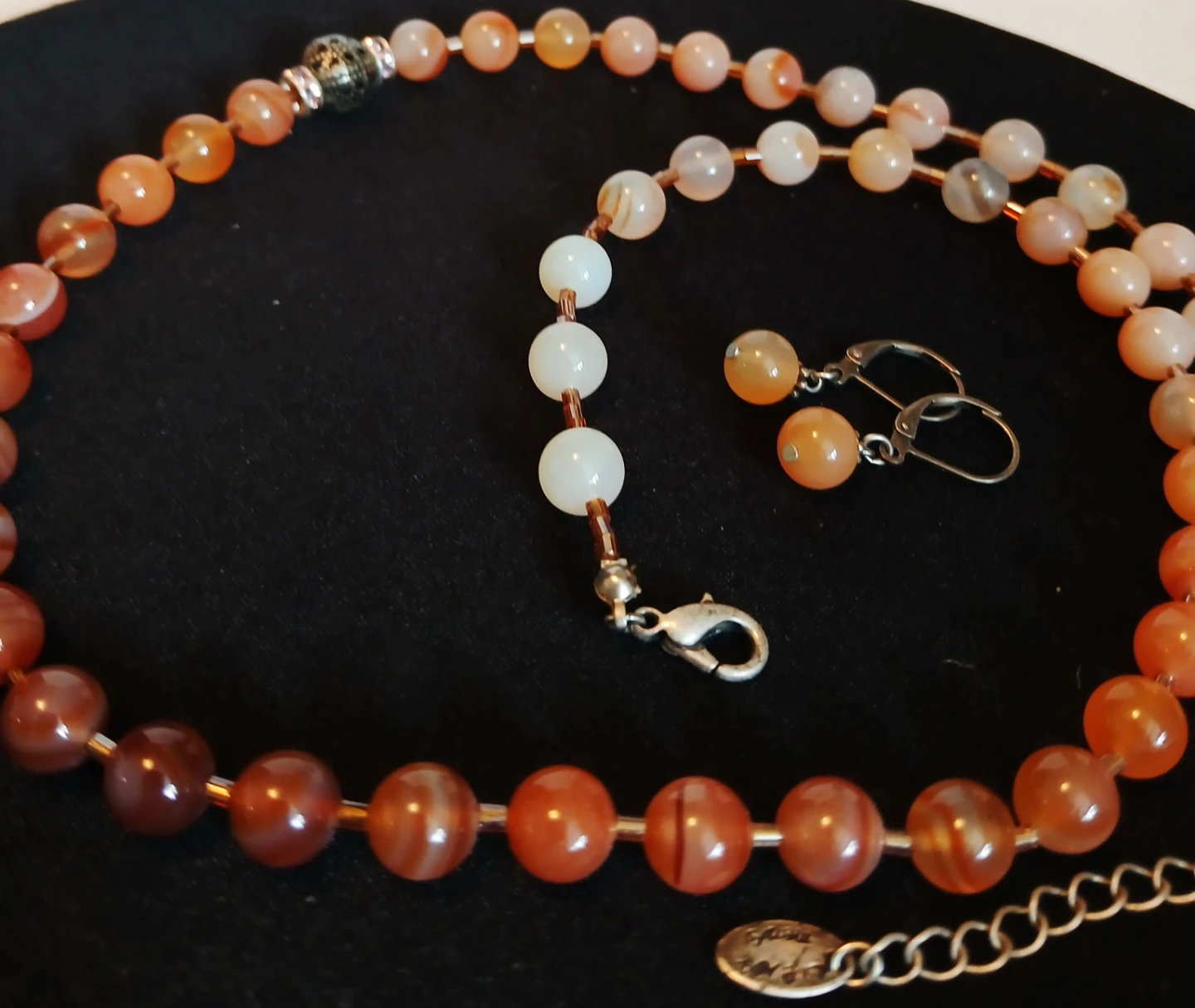 Natural Carnelian Semi-Precious Stone Necklace and Earrings Set - photo 4