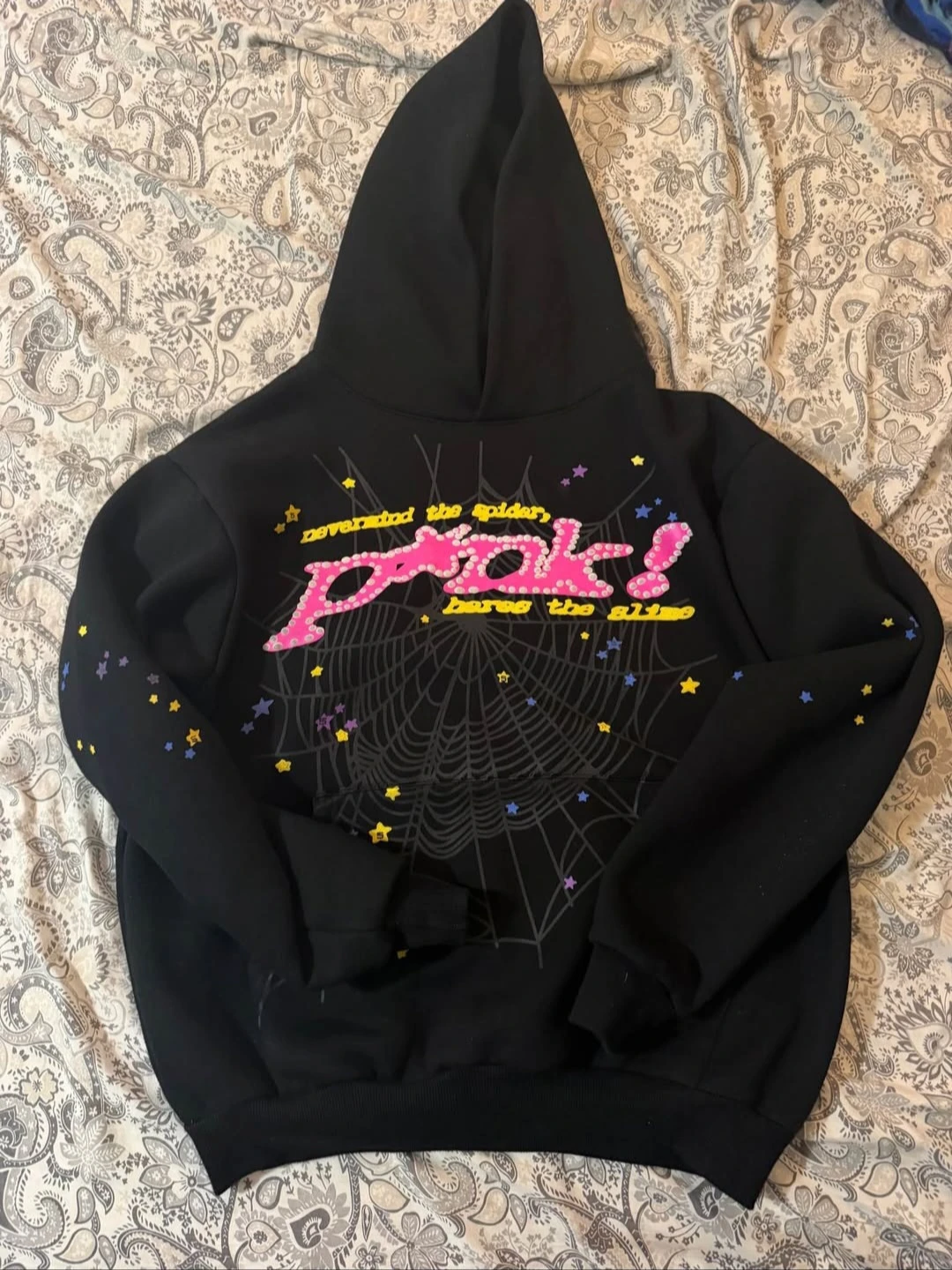 Black "Pink!" Spiderweb Hoodie