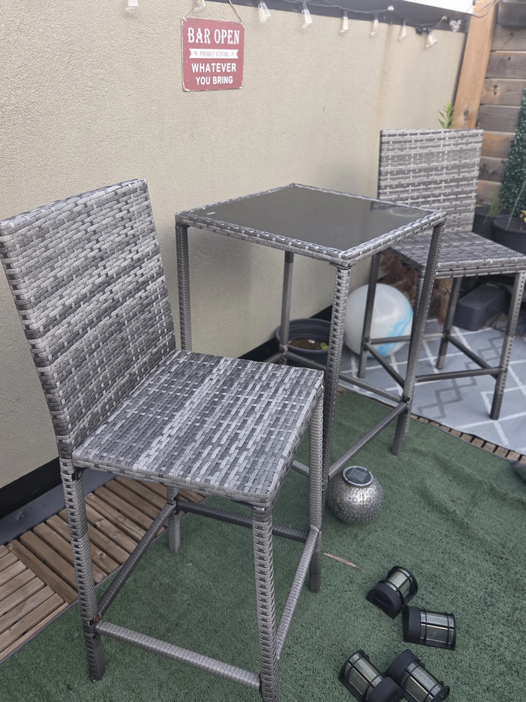 Rattan Bar Table and Chairs Set