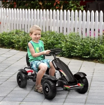 Kids Pedal Go Kart w/ Adjustable Seat, Rubber Wheels, Black