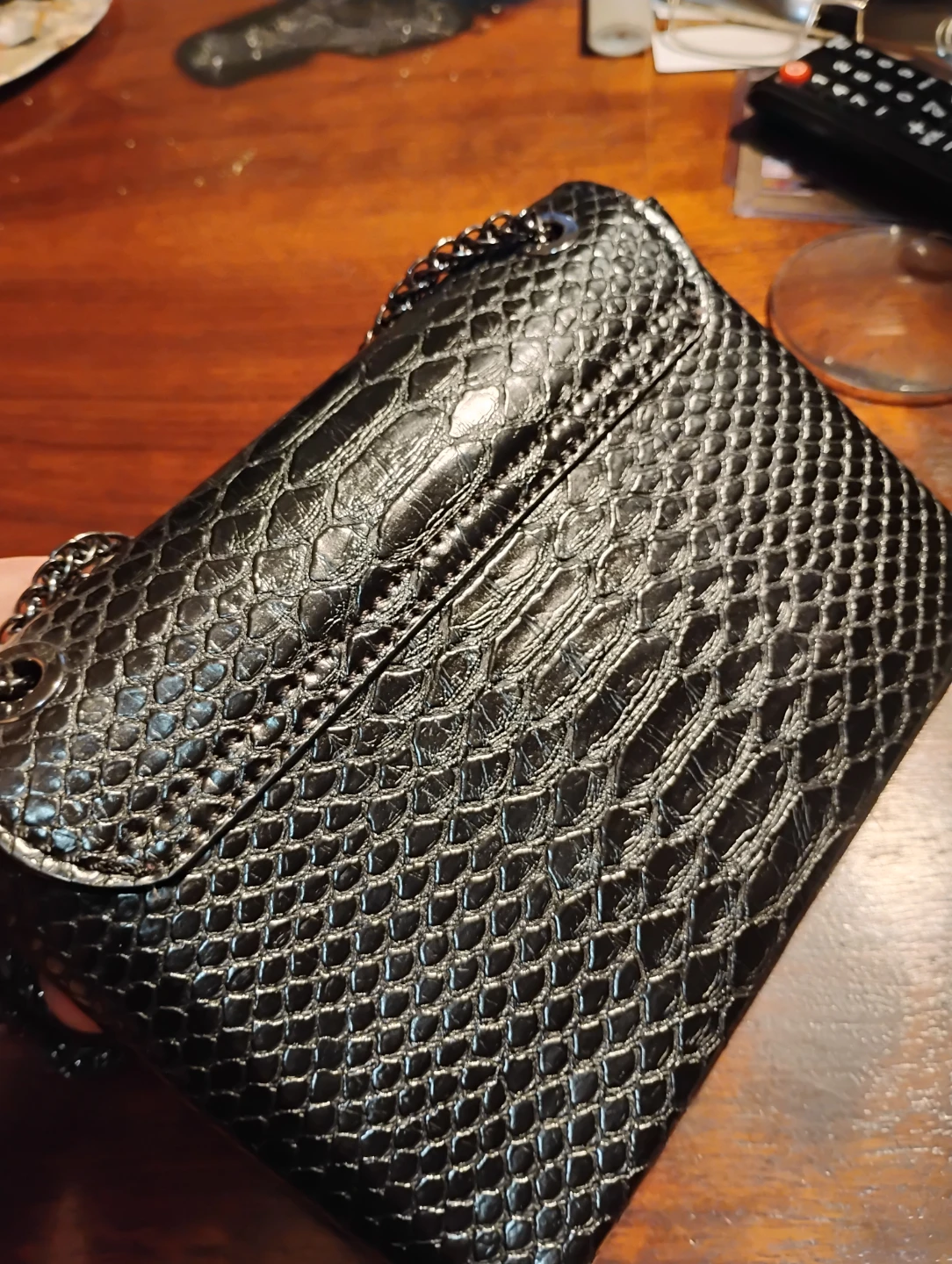 Guess Black Studded Snakeskin Mini Bag - photo 3