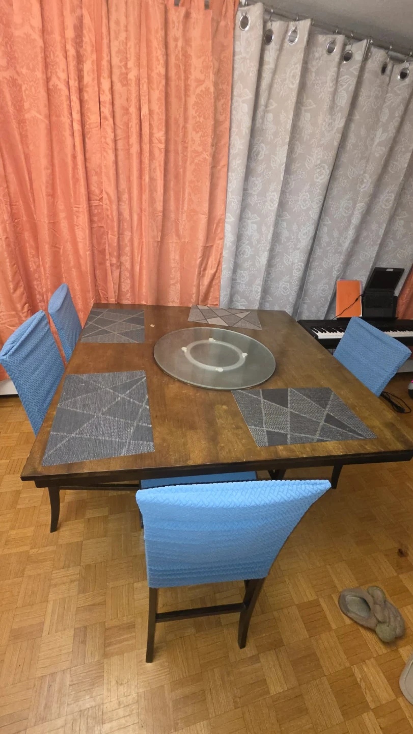 Wooden Dining Table with Swivel Lazy Susan and Built-in Storage