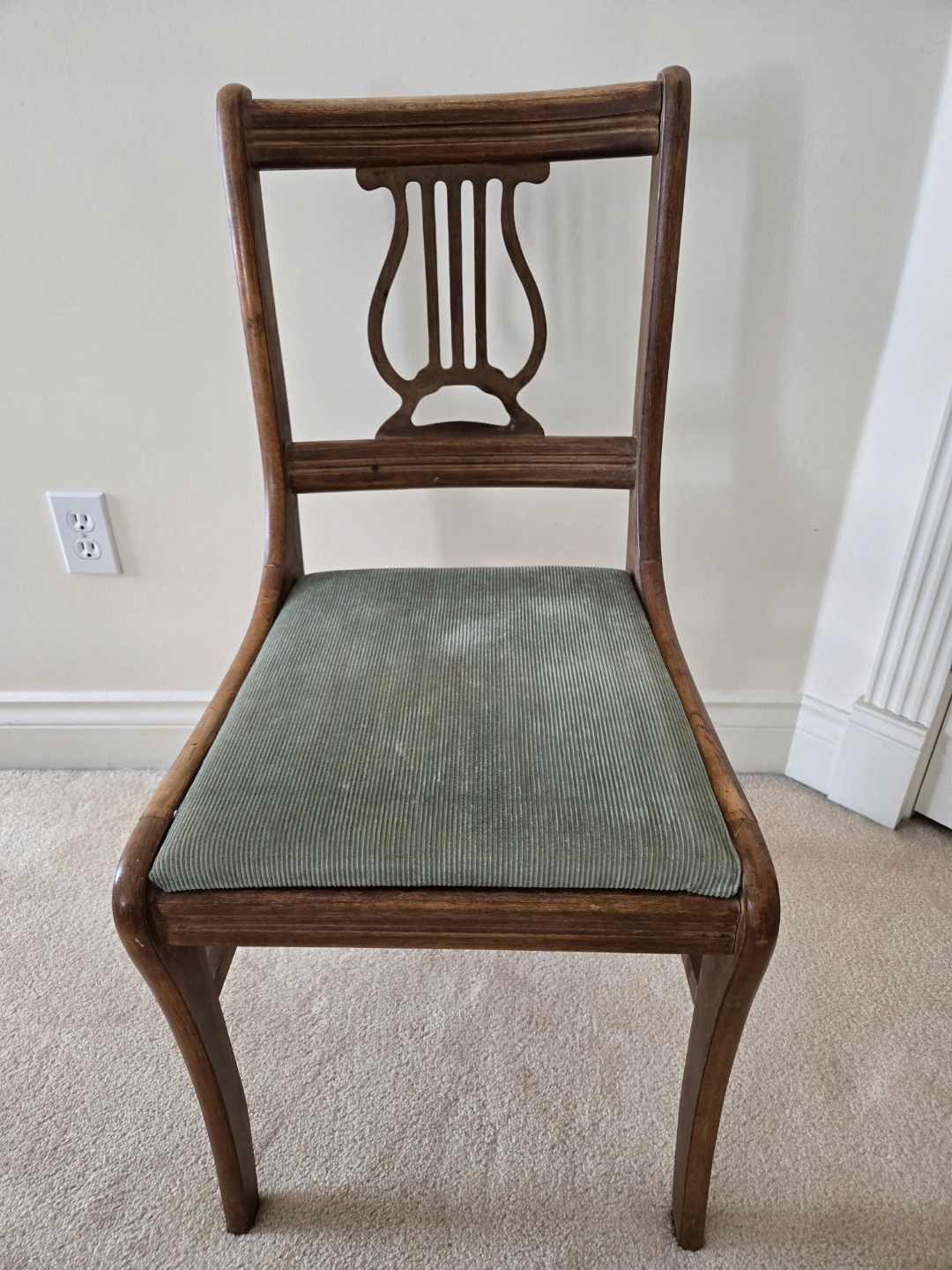 Wooden Accent Chair with Green Upholstered Seat