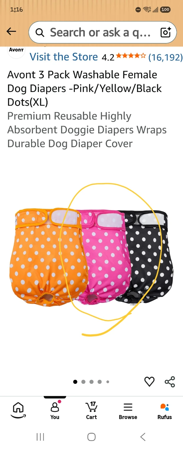Avont  Washable Female Dog Diapers XL
