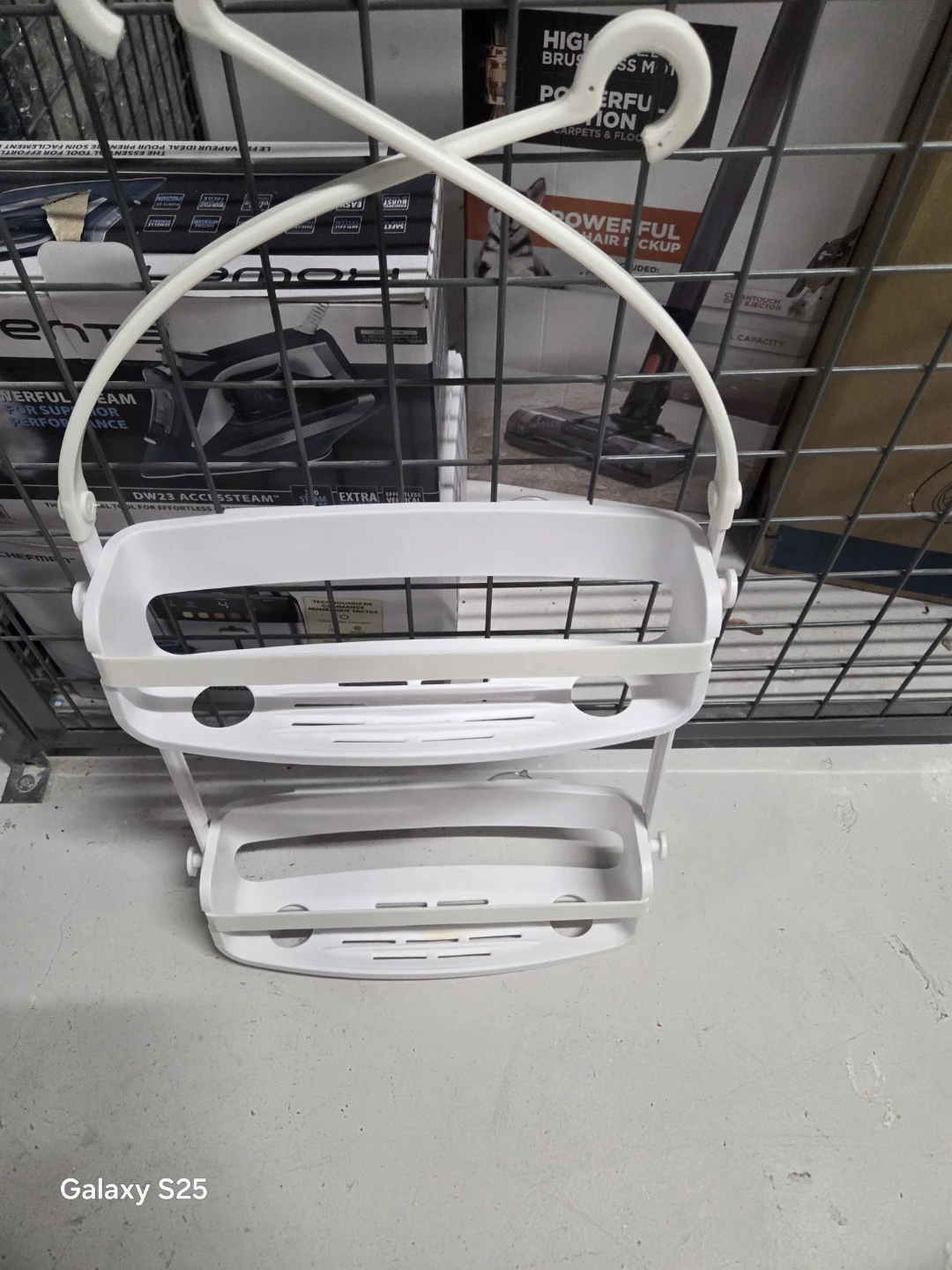 White Two-Tier Shower Caddy with Hanging Hooks