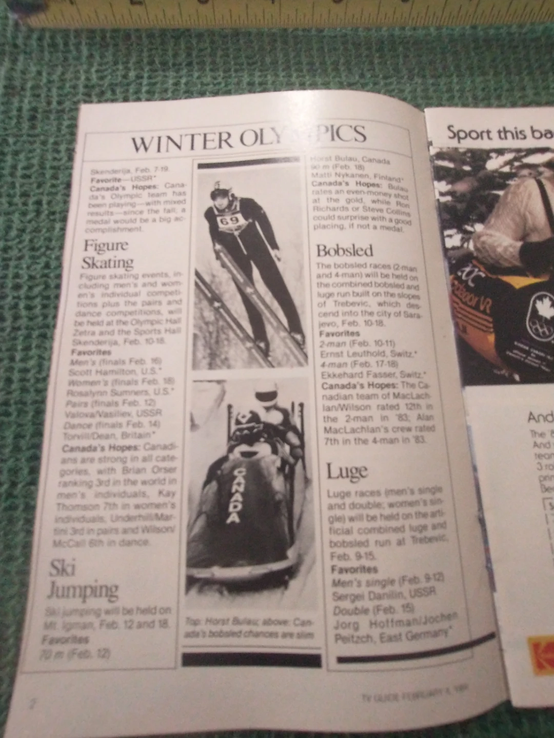 1984 TV Guide Sarajevo Winter Olympics Insert Magazine - photo 4