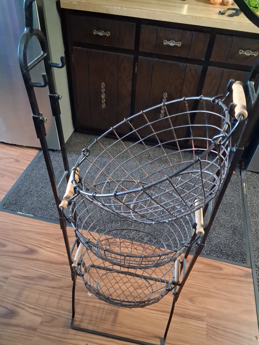 3-Tier Wire Basket Stand with Wooden Handles - photo 4