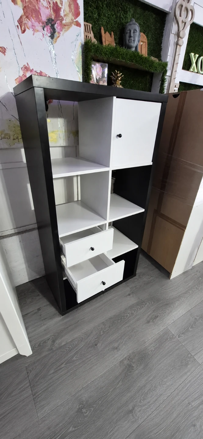 Black and White Storage Shelf Unit with Drawers and Cabinet - photo 4