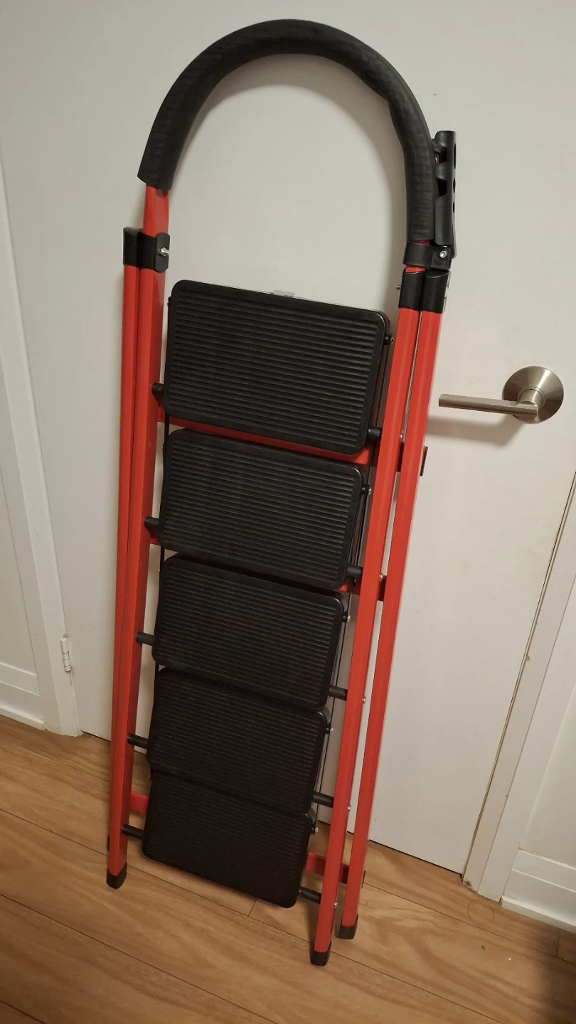 Red 5 Step Folding Ladder with Handle - photo 2