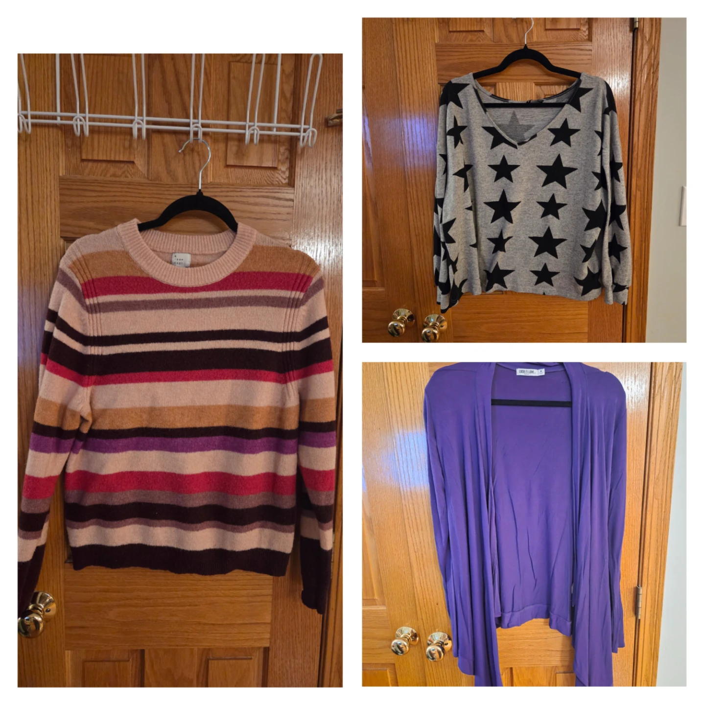 3 Women's Tops: Cardigan, Striped Sweater, Star Sweater/Top