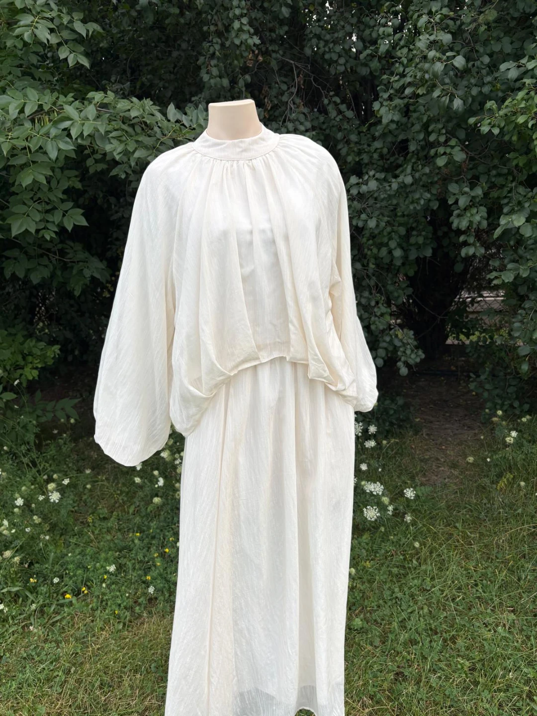 Cream oversized balloon sleeve maxi dress