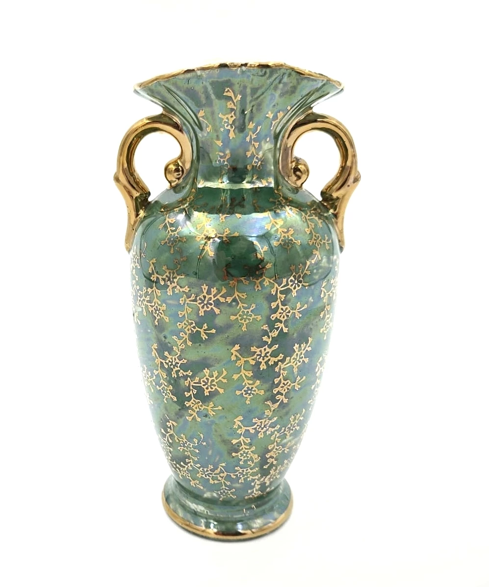 Vintage Green Lusterware Porcelain Vase with Gold Accents - photo 2