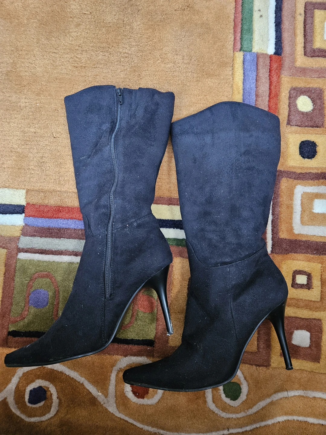Black Faux Suede Knee-High Stiletto Boots - photo 2
