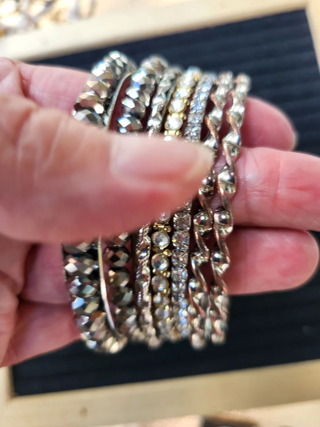 Set of 7 Mixed Metal and Rhinestone Bangles - photo 4