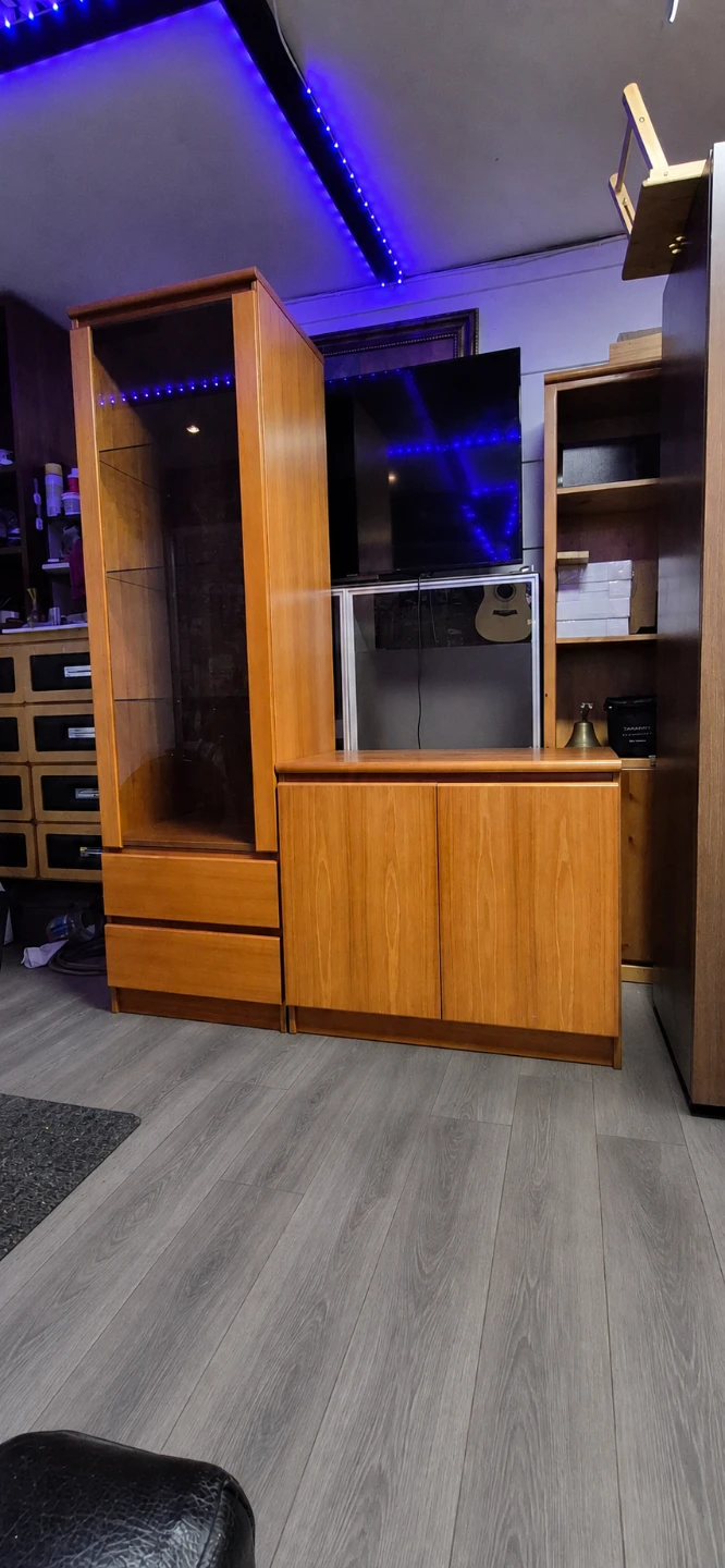 Vintage Teak Display Cabinet with Drawers and Cabinets