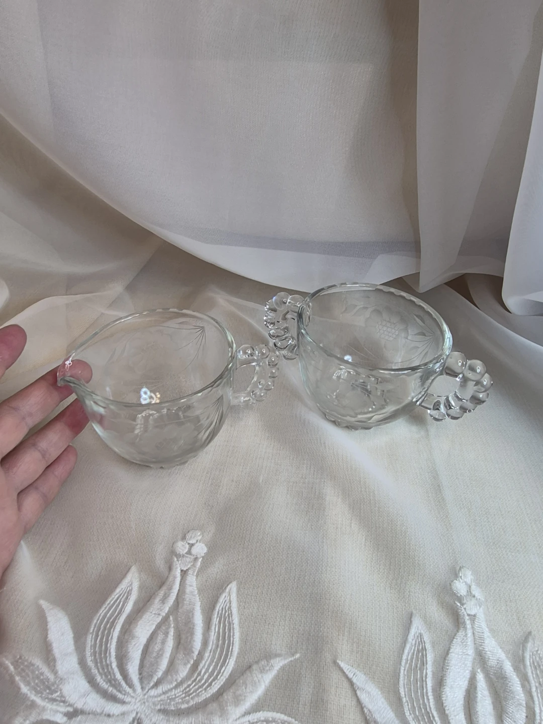 Vintage Imperial Glass Candlewick Etched Flowers Cream Sugar Set - photo 2
