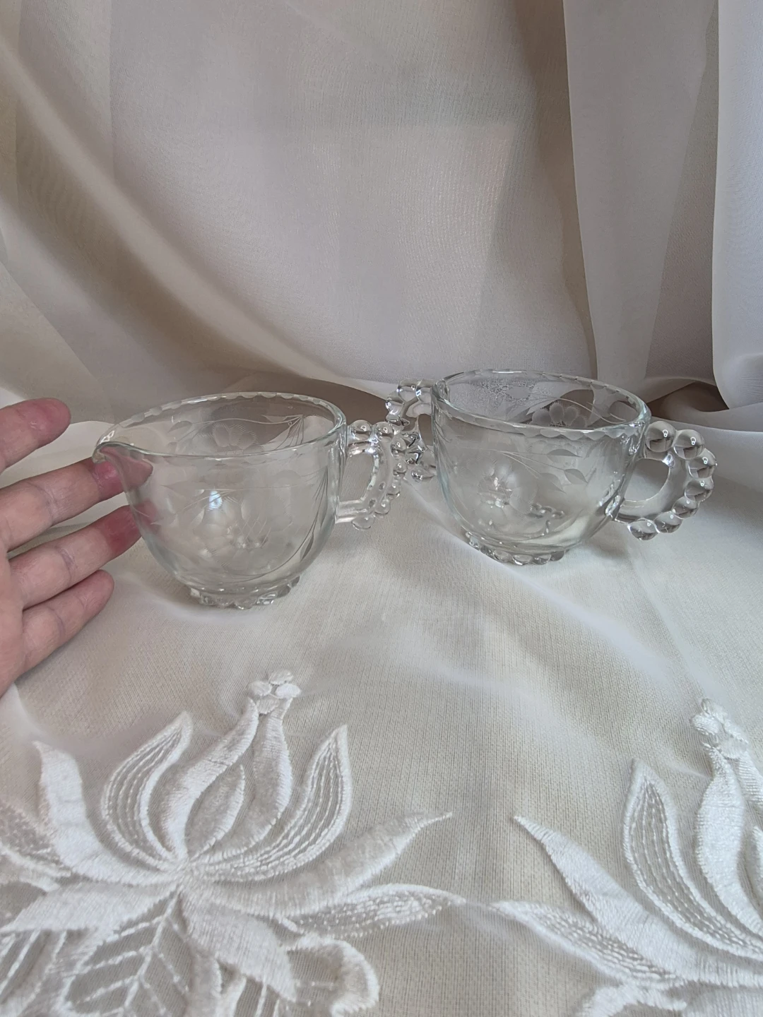 Vintage Imperial Glass Candlewick Etched Flowers Cream Sugar Set - photo 3