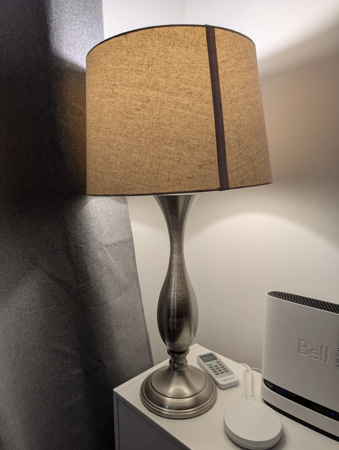 Silver table lamp with beige shade - photo 2