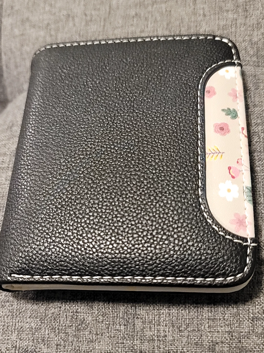Women's Black Bi-Fold Wallet with Floral Accent