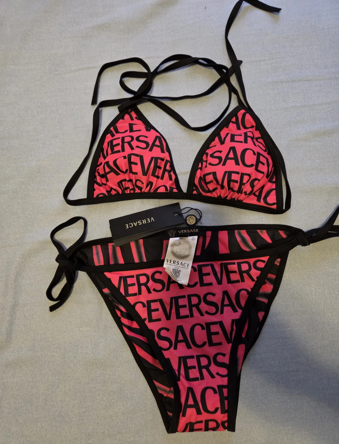 Versace Bikini Set - Pink/Black Logo & Zebra Print