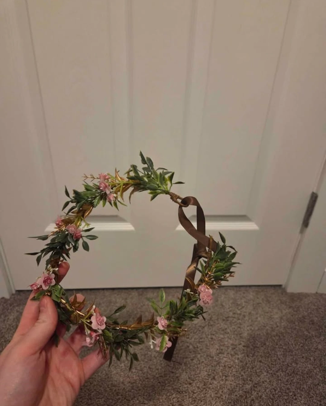 Floral Crown with Pink Flowers and Greenery - photo 2