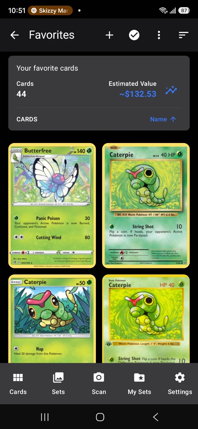 Pokemon Cards - Butterfree & Caterpie