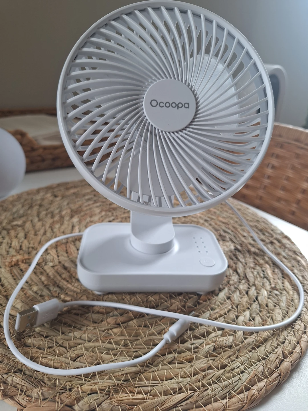 White Portable Desk Fan with USB Cable
