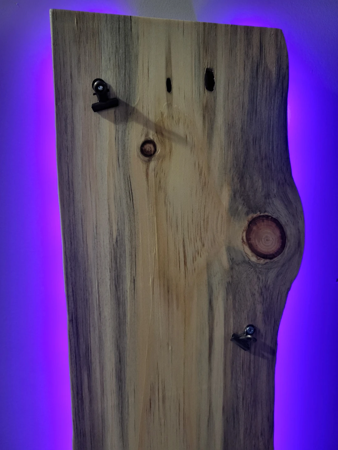 Live Edge Wooden Wall Mounted Jewelry Stand with LED Lights - photo 3