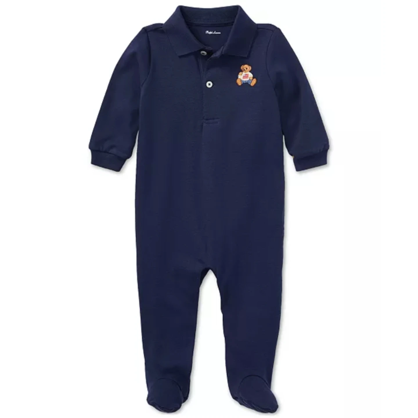 Ralph Lauren Baby Navy Polo Romper with Bear - 9M