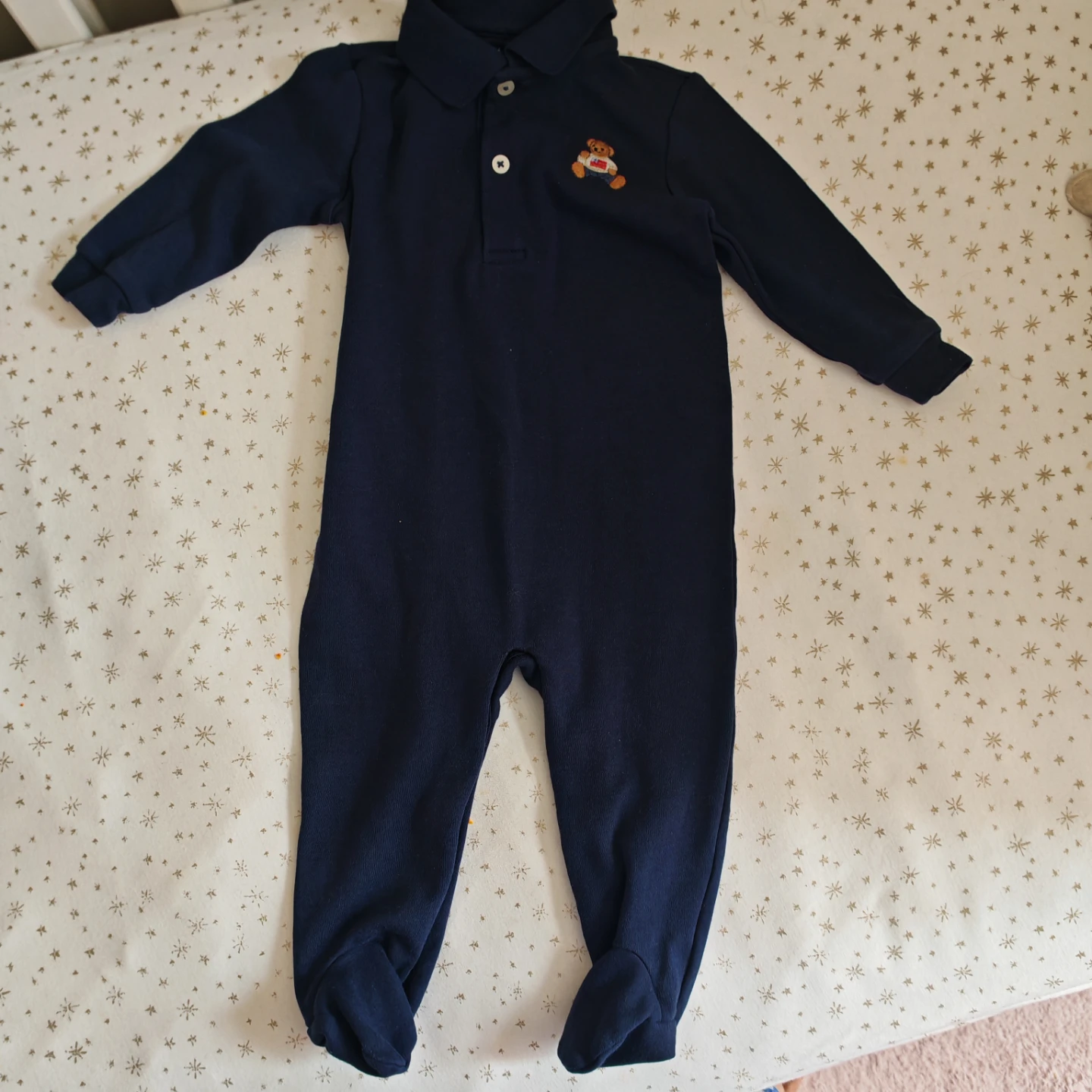 Ralph Lauren Baby Navy Polo Romper with Bear - 9M - photo 3