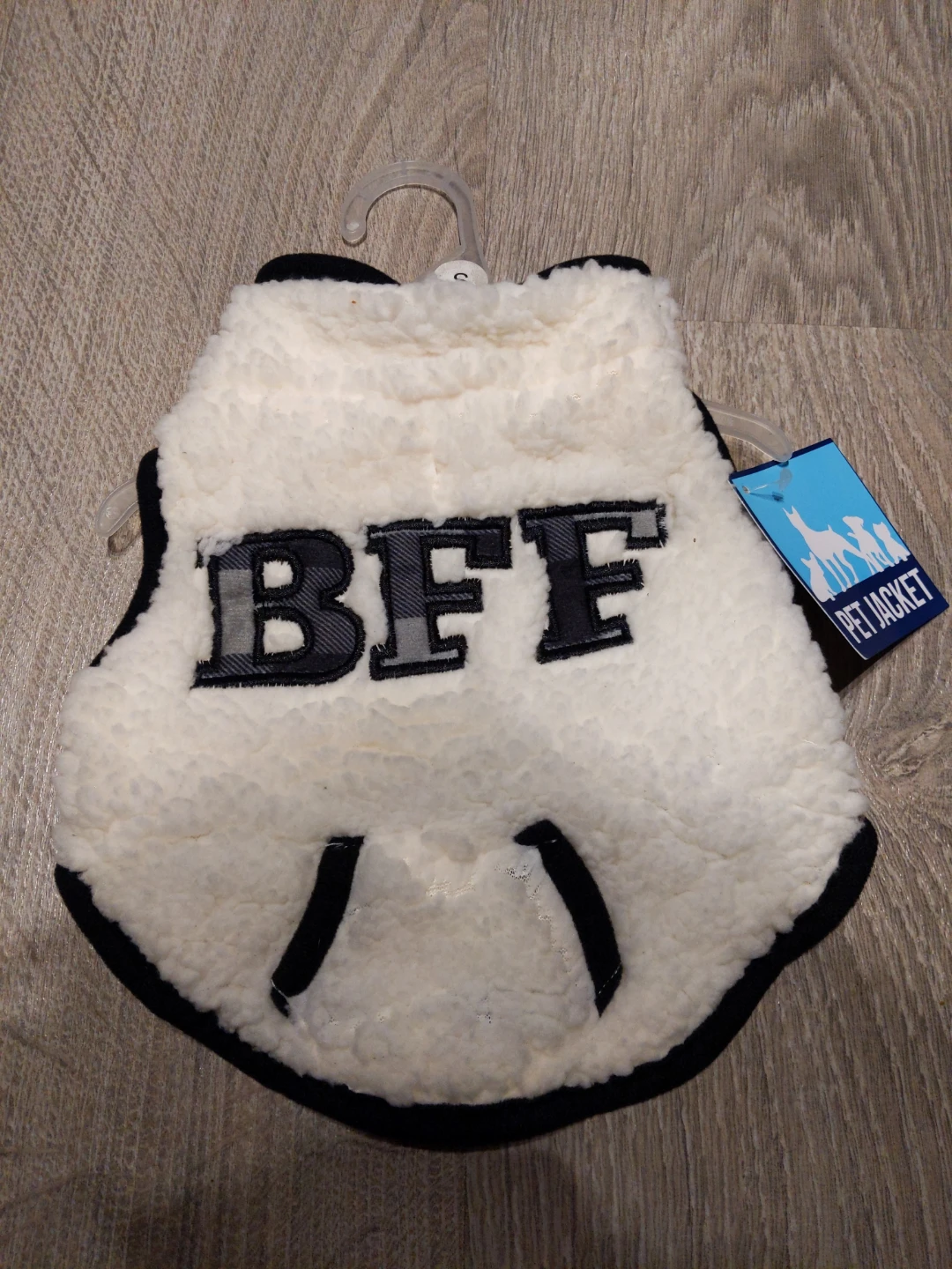 Pet Jacket size small - White Sherpa with BFF Logo