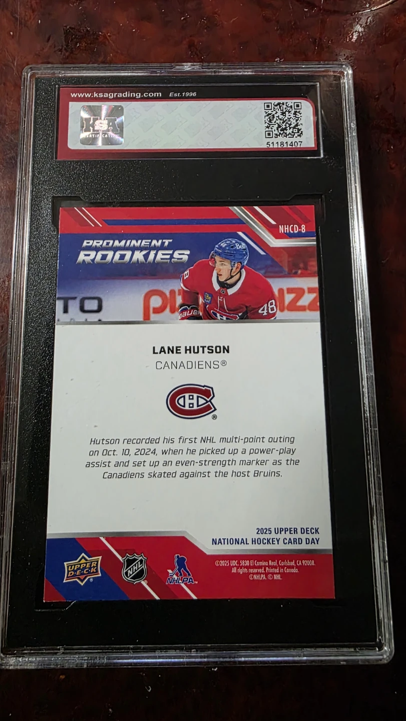 Lane Hutson 2024-25 Upper Deck Rookie KSA 10 Gem Mint - photo 2