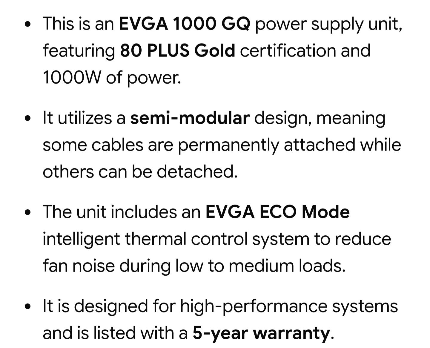 EVGA 1000W GQ Power Supply Unit - photo 4